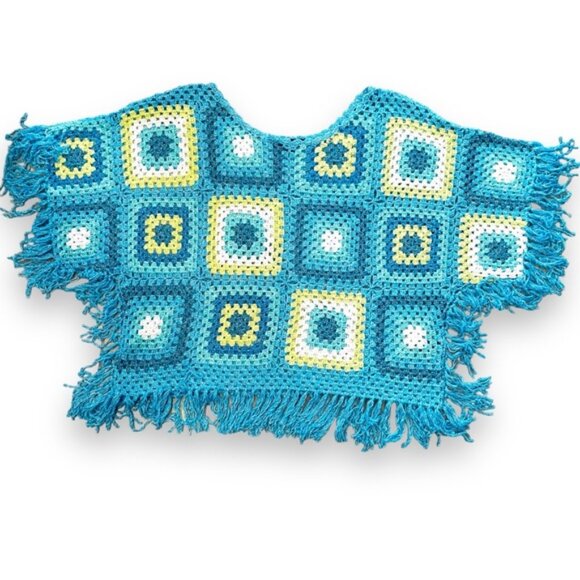 Boston Proper Size XS/S Blue Multi Lurex Slouchy Crochet Poncho - Picture 7 of 8